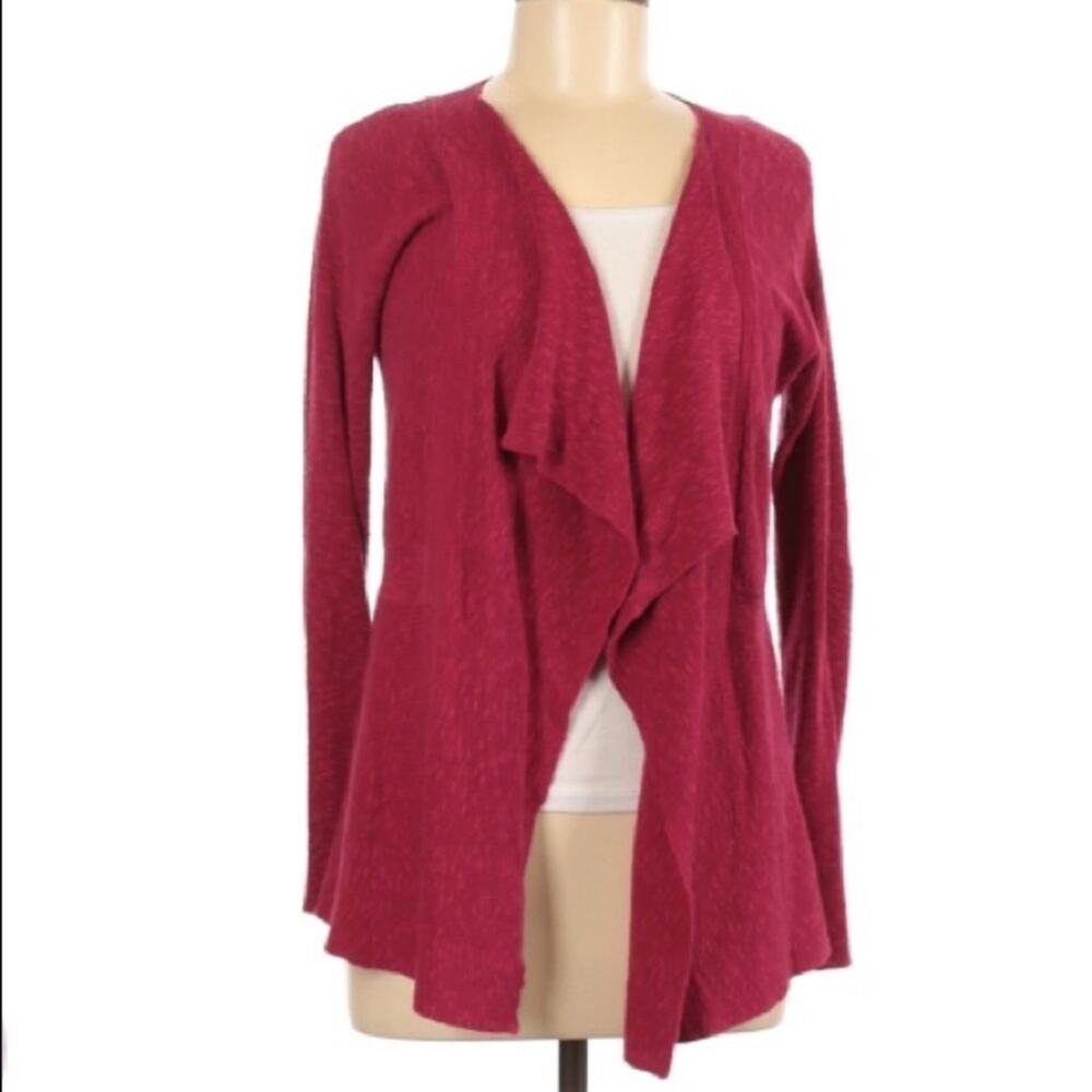 Eileen Fisher Pink Linen Open Front Cardigan Sweater Womens S Ruffled Open Front